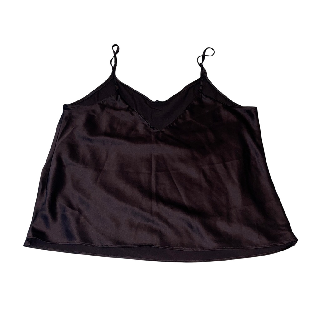 Joyspun Cami Top Womens L 12-14 Black Satin V-Neck Adjustable Straps Minimalist